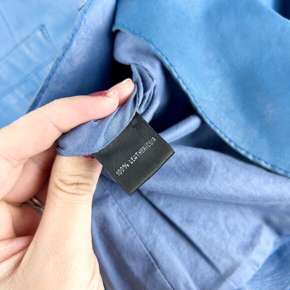 Lafayette 148 Genuine Leather Blazer – Light Blue, Size 6 - Picture 7 of 9